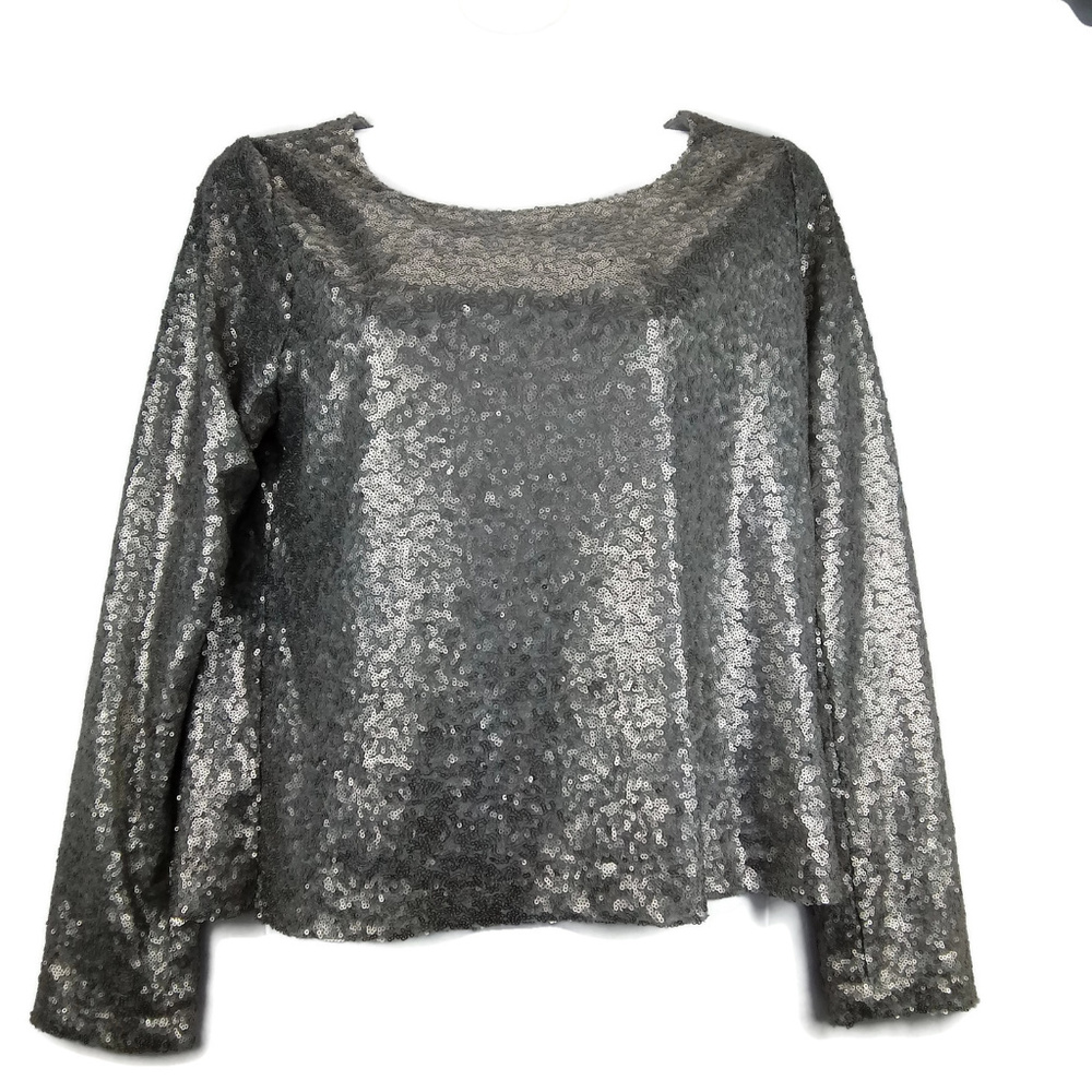 PRESS Silver Sequin Cut-out Back Top